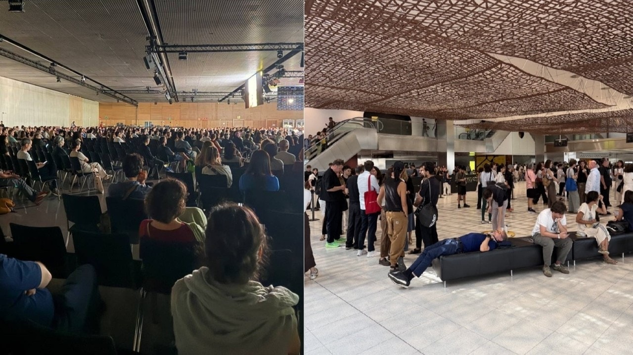 Split view of a UIA 2026 lecture audience and the congress gathering space.